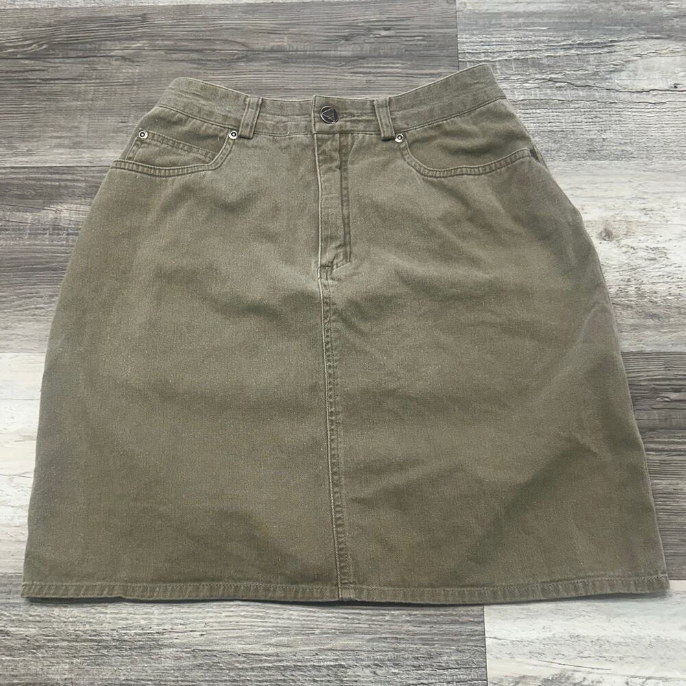 Vintage 90s Y2K Lizwear Petites Tan Womens 6 High Rise Denim A-Line Mini Skirt